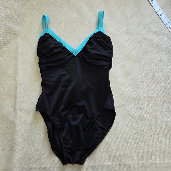 Miraclesuit Black and Teal One-Piece Swimsuit Women's size 8 - Picture 1 of 4